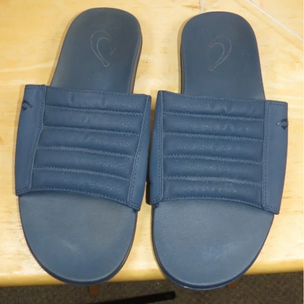 OluKai Maha 'Olu Mens Slide Sandals Moonlit Ocean Blue Comfort Slip On Size 9